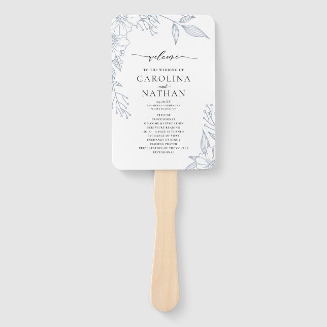 Abanico Programa Sencillo Elegante Floral Dusty Blue Weddi (Anverso)