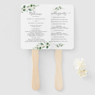 Abanico Programa simple de bodas de eucalipto verde