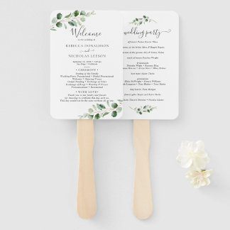 Abanico Programa simple de bodas de eucalipto verde