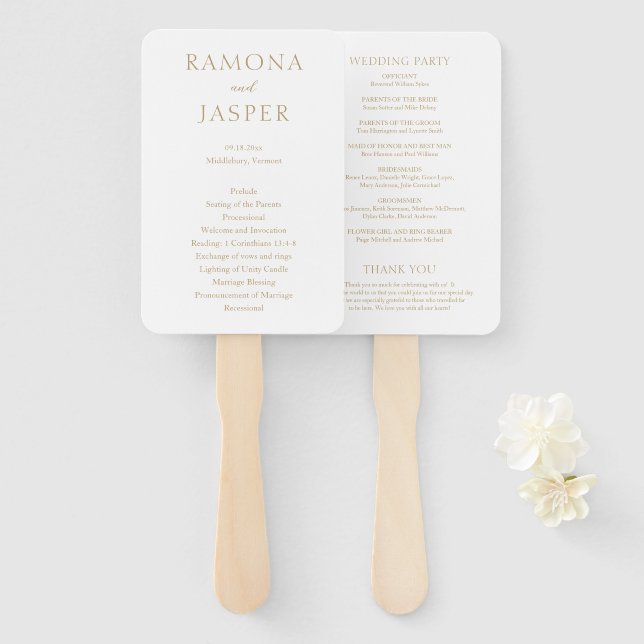 Abanico Programa Simple Gold Bold de boda moderna (Anverso y reverso)