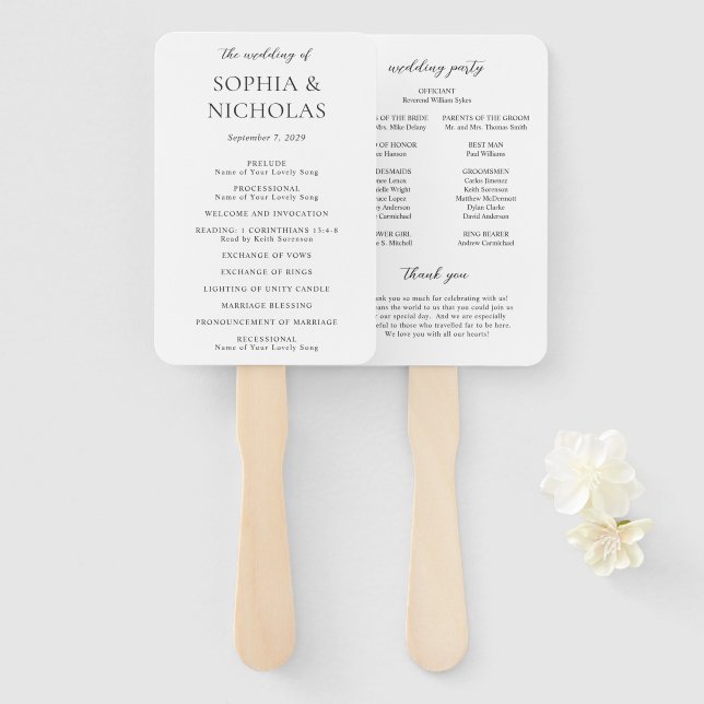 Abanico Programa Sophia White Modern Wedding (Anverso y reverso)
