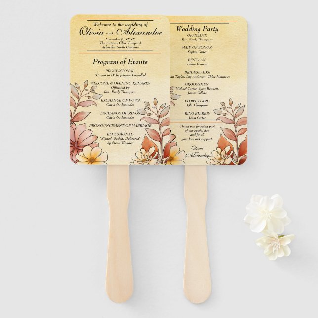 Abanico Programa Terracota Floral de acuarela de otoño (Anverso y reverso)