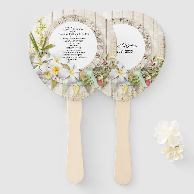 Abanico Programa Tropical Faux Wood and Floral Wedding (Anverso y reverso)