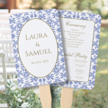 Programa Vintage Dusty Blue Hand Fan Wedding