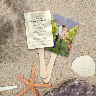 Abanico Programa Vintage Nautical Seashell Photo Wedding