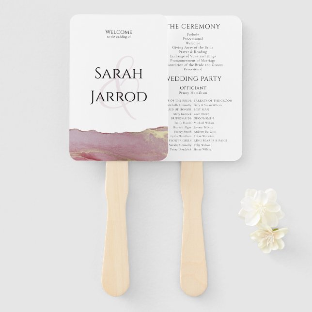 Abanico Programa Viva Magenta de bodas modernas conjunto d (Anverso y reverso)