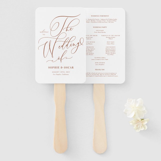 Abanico Programas de Boda con Caligrafía Caprichosa de Ter (Anverso y reverso)