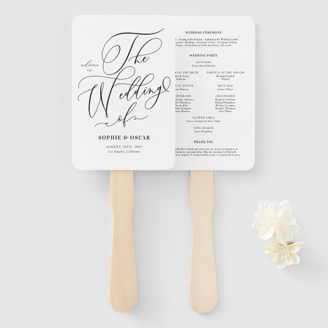 Abanico Programas de Boda con Caligrafía Caprichosa Negra (Anverso y reverso)