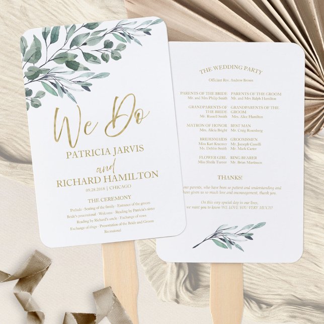 Abanico Programas de Boda con Hojas de Eucalipto Verde (Subido por el creador)