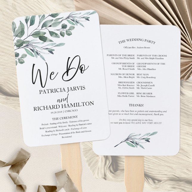 Abanico Programas de Boda con Hojas de Eucalipto Verde (Subido por el creador)