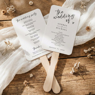 Abanico Programas de Boda con Letra Moderna en Blanco y Ne