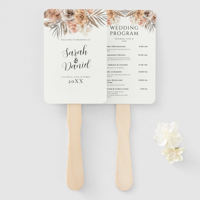 Abanico Programas de Boda de Floral de Rosa Polvoriento (Anverso y reverso)