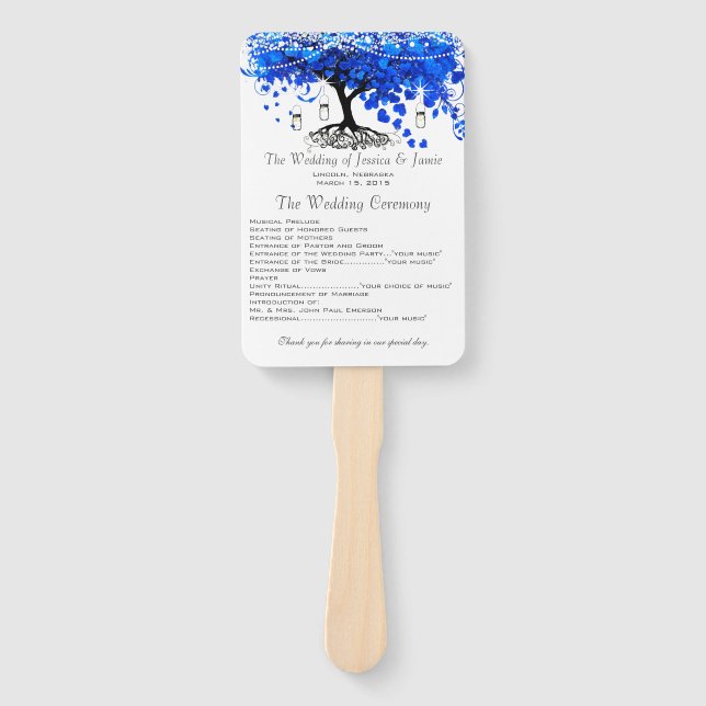 Abanico Programas de Boda del Árbol de Hoja de Corazón Azu (Anverso)