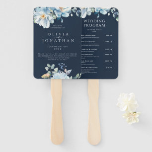 Abanico Programas de Boda Floral de Invierno Azul de Acuar