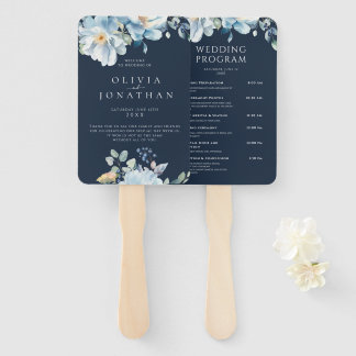 Abanico Programas de Boda Floral de Invierno Azul de Acuar