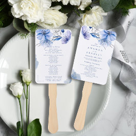 Abanico Programas de Boda Florales con Brillo en Azul Polv