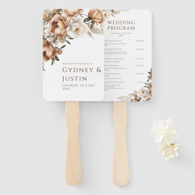 Abanico Programas De Boda Rustic Dread Floral Pampas (Anverso y reverso)