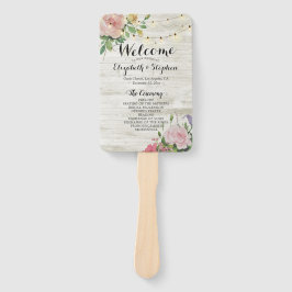 Abanico Programas de Boda Rustic Wood Flowers String Light