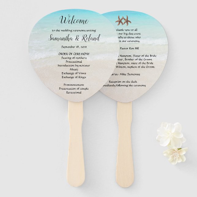 Abanico Programas de fans de boda by the Sea Starfish (Anverso y reverso)