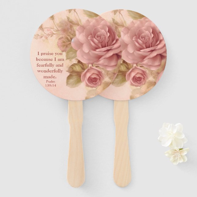 Abanico Psalm 139:14 Rose (Anverso y reverso)