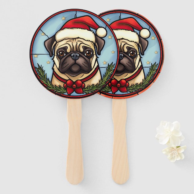 Abanico Pug Vidrio Pintado Navidad (Anverso y reverso)