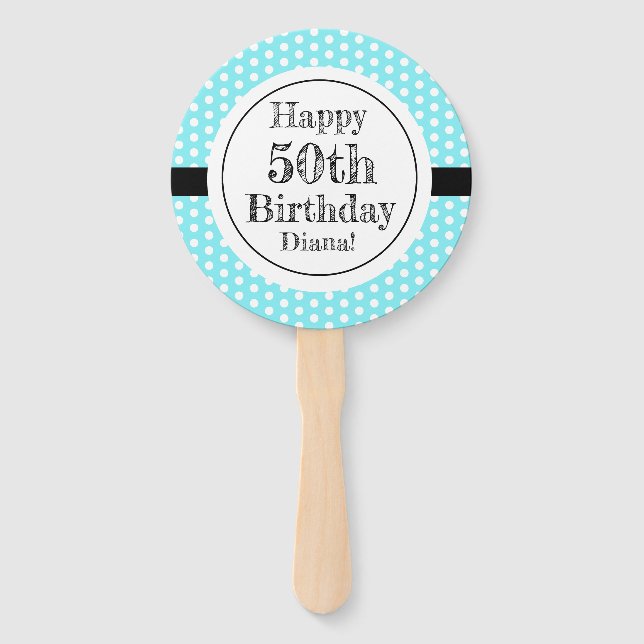 Abanico Puntos De Polka De 50 Años Azul Y Blanco (Anverso)