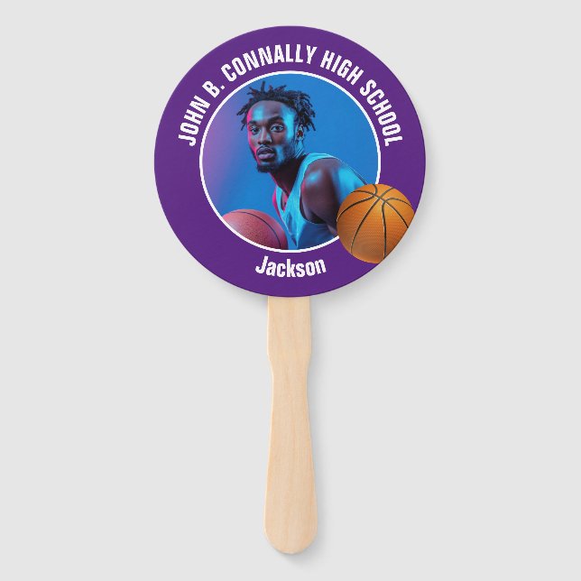 Abanico Purple Basketball Player Photo High School Spirit (Anverso)