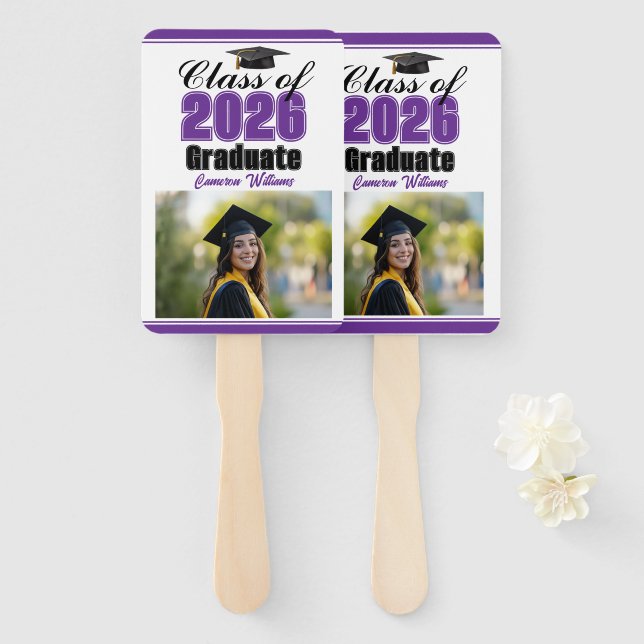 Abanico Purple Class of 2026 Photo Custom Graduation Photo (Anverso y reverso)