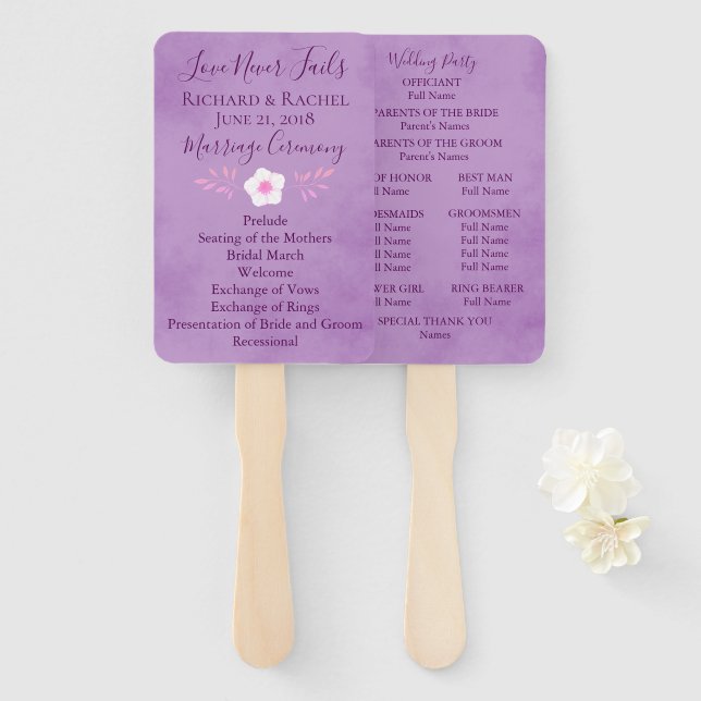 Abanico Purple Parchment floral blanca (Anverso y reverso)