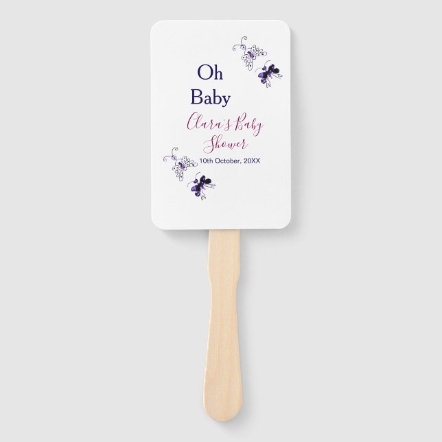 Abanico Púrpura mariposa rosa ducha de bebé oh bebé modern (Anverso)