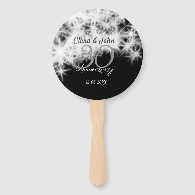 Abanico Purpurina de aniversario de 30 bodas gris plateado (Anverso)
