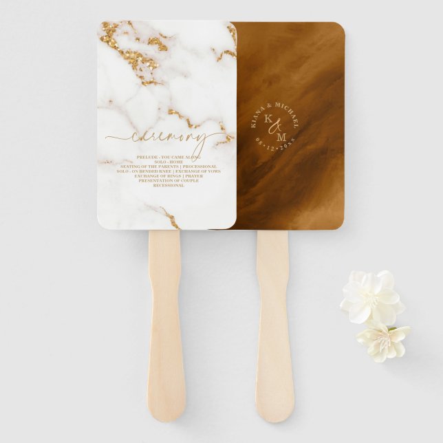 Abanico Purpurina de mármol moderno Boda Gold ID816 (Anverso y reverso)