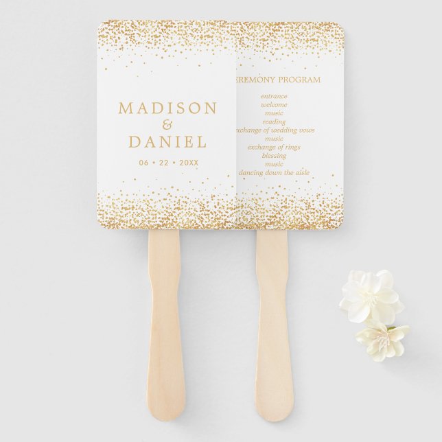 Abanico Purpurina de oro Confetti Boda Ceremonia (Anverso y reverso)