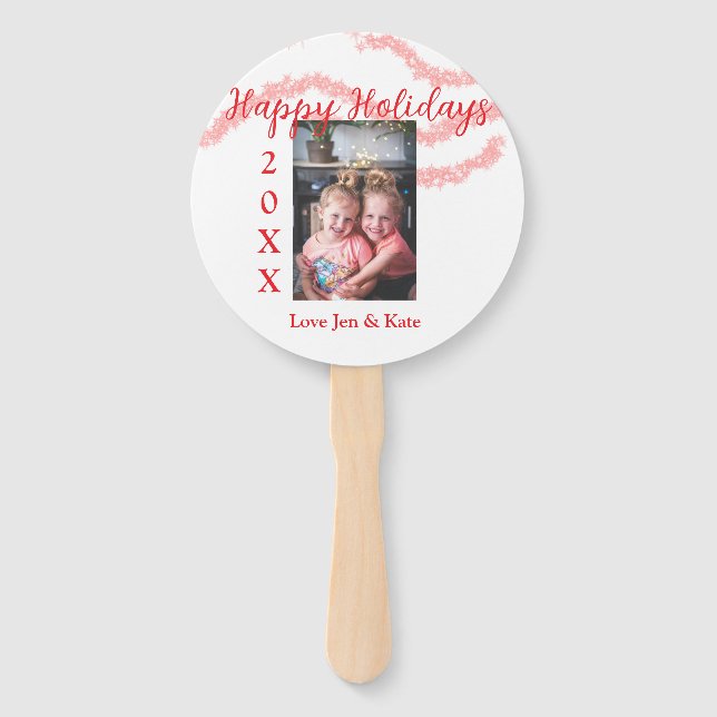 Abanico Purpurina rojo niños foto familiar feliz nombre de (Anverso)