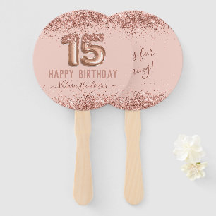 Abanico Purpurina Rosa con guión brillante Feliz 15 cumpl