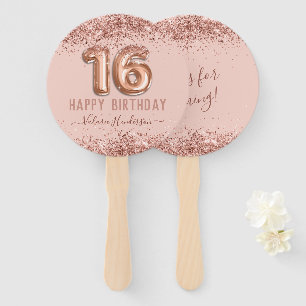 Abanico Purpurina Rosa con guión brillante Feliz 16 cumpl