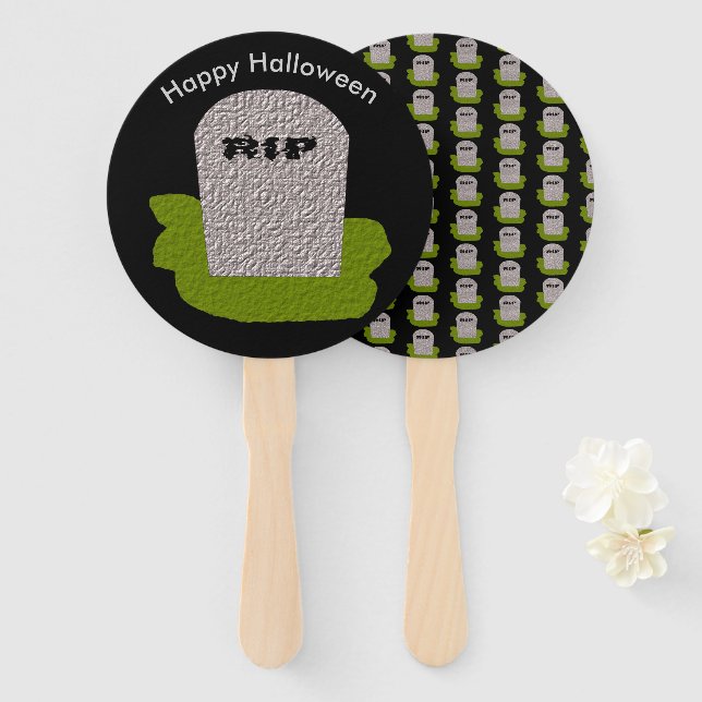 Abanico Q.E.P.D. Personalizado Tombstone Hand Fan (Anverso y reverso)