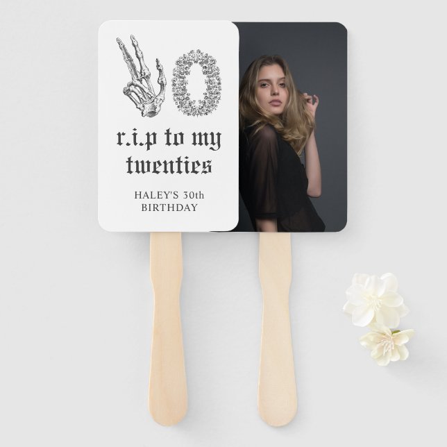 Abanico QEPD 20's Twenties Skeleton Photo 30 cumpleaños (Anverso y reverso)