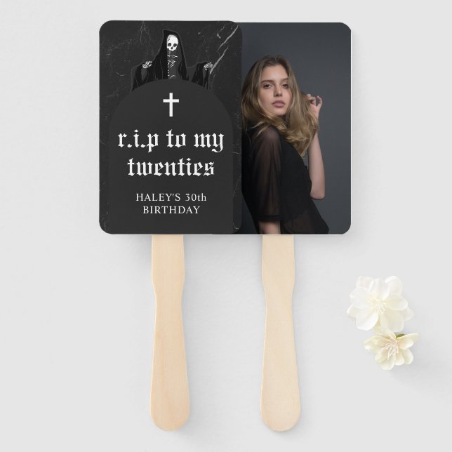 Abanico QEPD 20's Veinteañeros Grim Reaper Photo 30 cumple (Anverso y reverso)