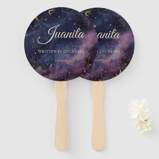 Abanico Quinceañera celeste, personalizado (Anverso y reverso)