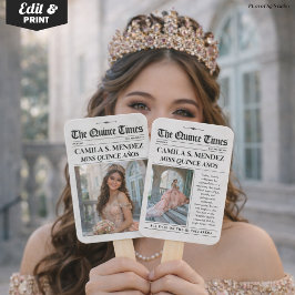 Abanico Quinceañera Hand Fans, 15th Birthday Newspaper