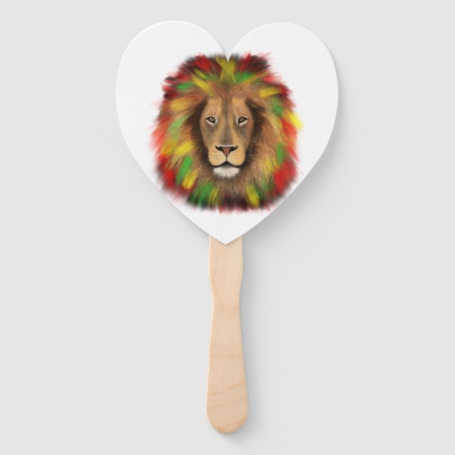 Abanico Rasta cabeza de león rojo dibujo verde amarillo Ja (Anverso)
