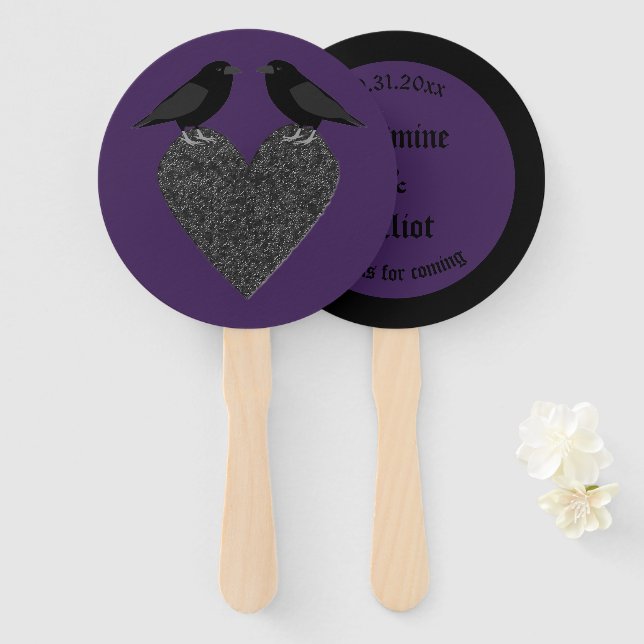 Abanico Ravens góticas y Personalizado Boda del corazón ne (Anverso y reverso)