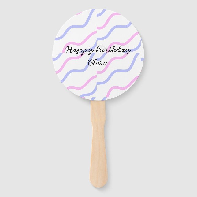 Abanico Rayas moradas rosadas feliz cumpleaños añadir nomb (Anverso)