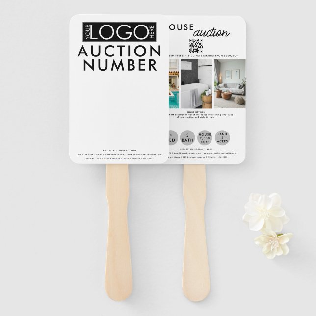 Abanico Real Estate Agent House Bidding Auction Paddle (Anverso y reverso)