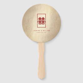 Abanico Rectángulo dorado doble felicidad Boda chino