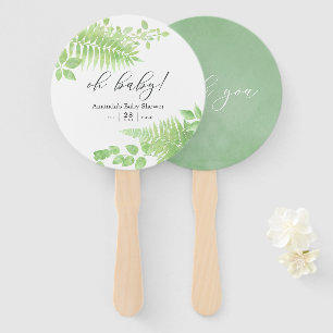 Abanico Recuerdo de baby shower de follaje verde acuarela