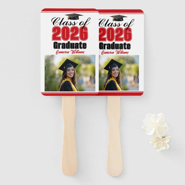 Abanico Red Class of 2026 Photo Custom Graduation Photo (Anverso y reverso)