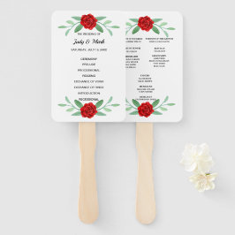 Abanico Red Floral Greenery Foliage Wedding Program Fans