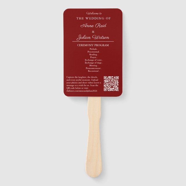 Abanico Red Modern Wedding Ceremony Program Hand fans (Anverso)
